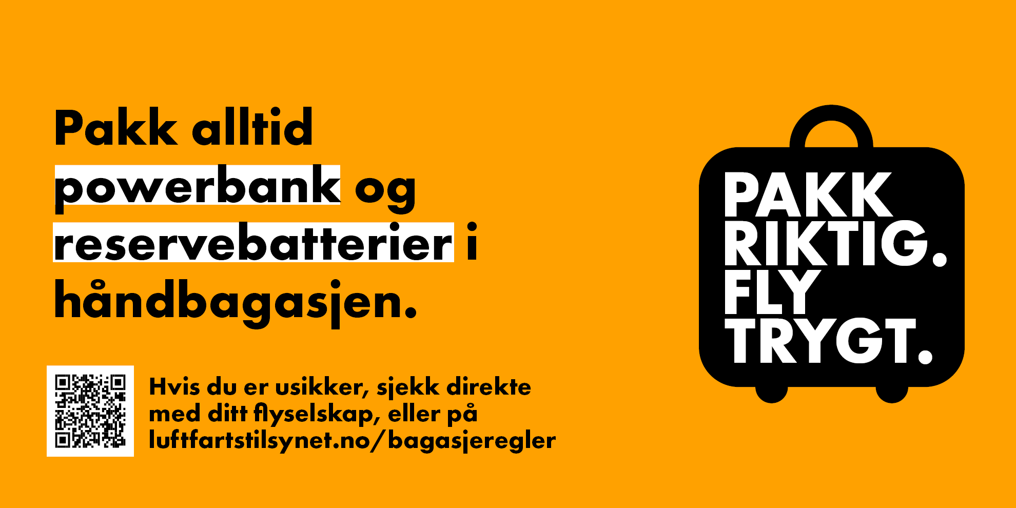 Illustrasjon: Pakk alltid powerbank og reservebatterier i håndbagasjen.